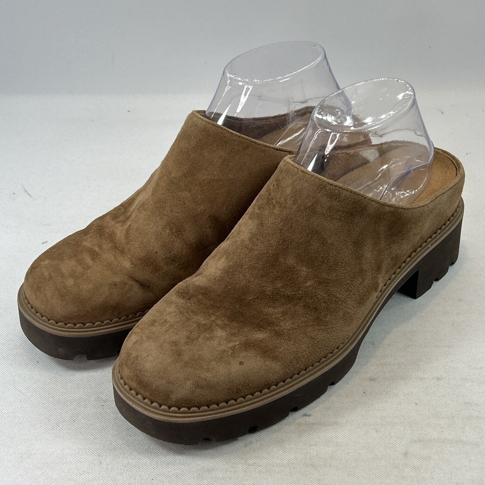 Vionic Fairfax Suede Mules Women's Size 9 Tan Leather Orthotic Comfort Clogs